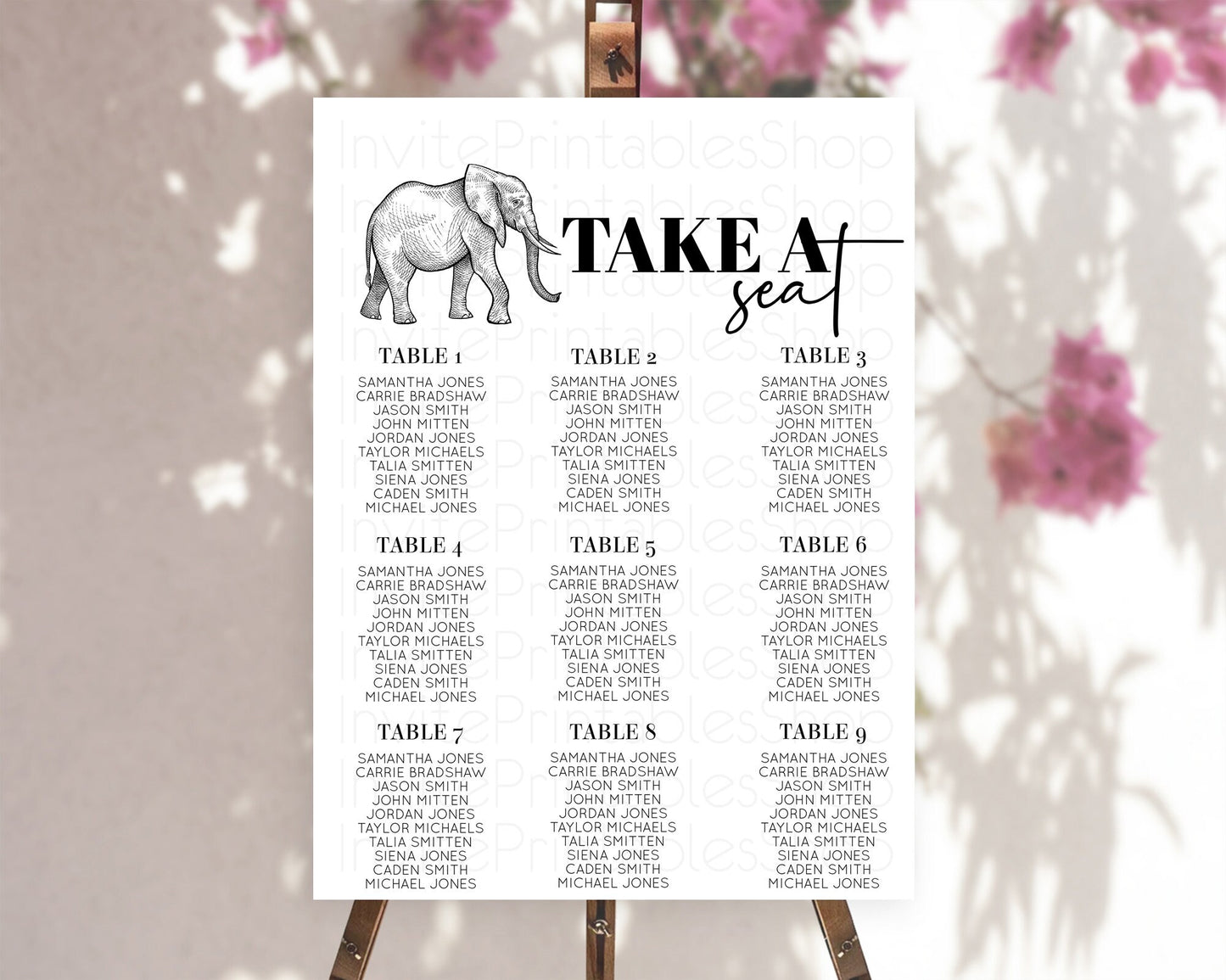 Elephant Seating Chart Elephant Seating Sign Elephant Party Safari Adventure Elephant Take A Seat Elephant Décor Zoo Fern Palm Leaf D10248