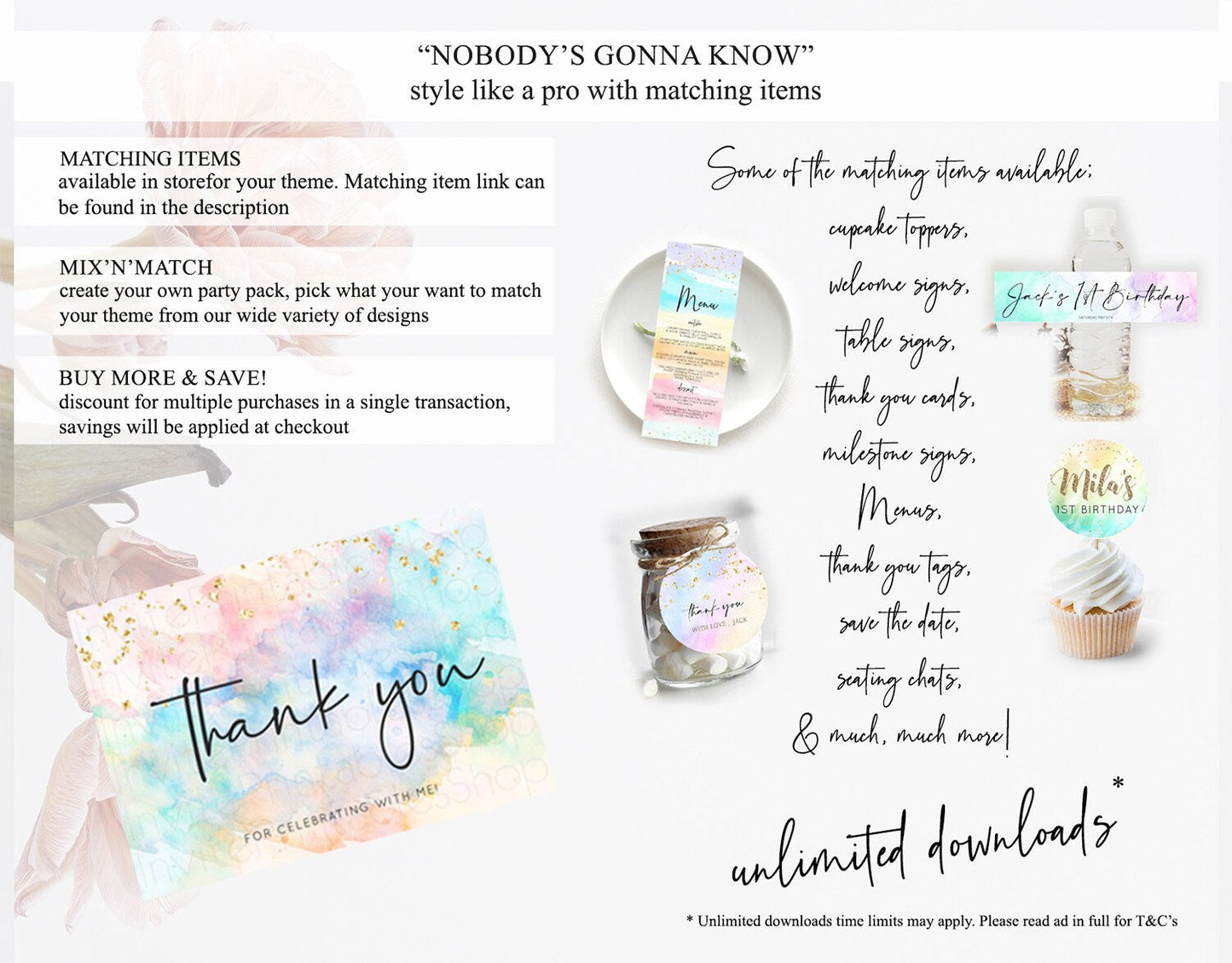 Pastel Thank You Rainbow Thank You Card Colorful Pastel Birthday Thank You Card Confetti Watercolor Pastel Teacher Thank You Cards D10266
