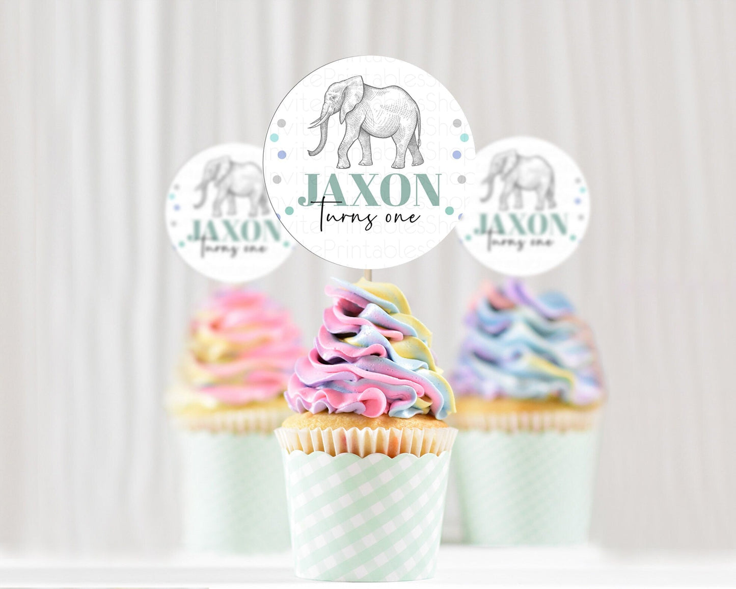 Elephant Cupcake Toppers Elephant Cupcake Elephant Party Safari Adventure Elephant Cupcake Topper Elephant Decor Zoo Fern Palm Leaf D10859