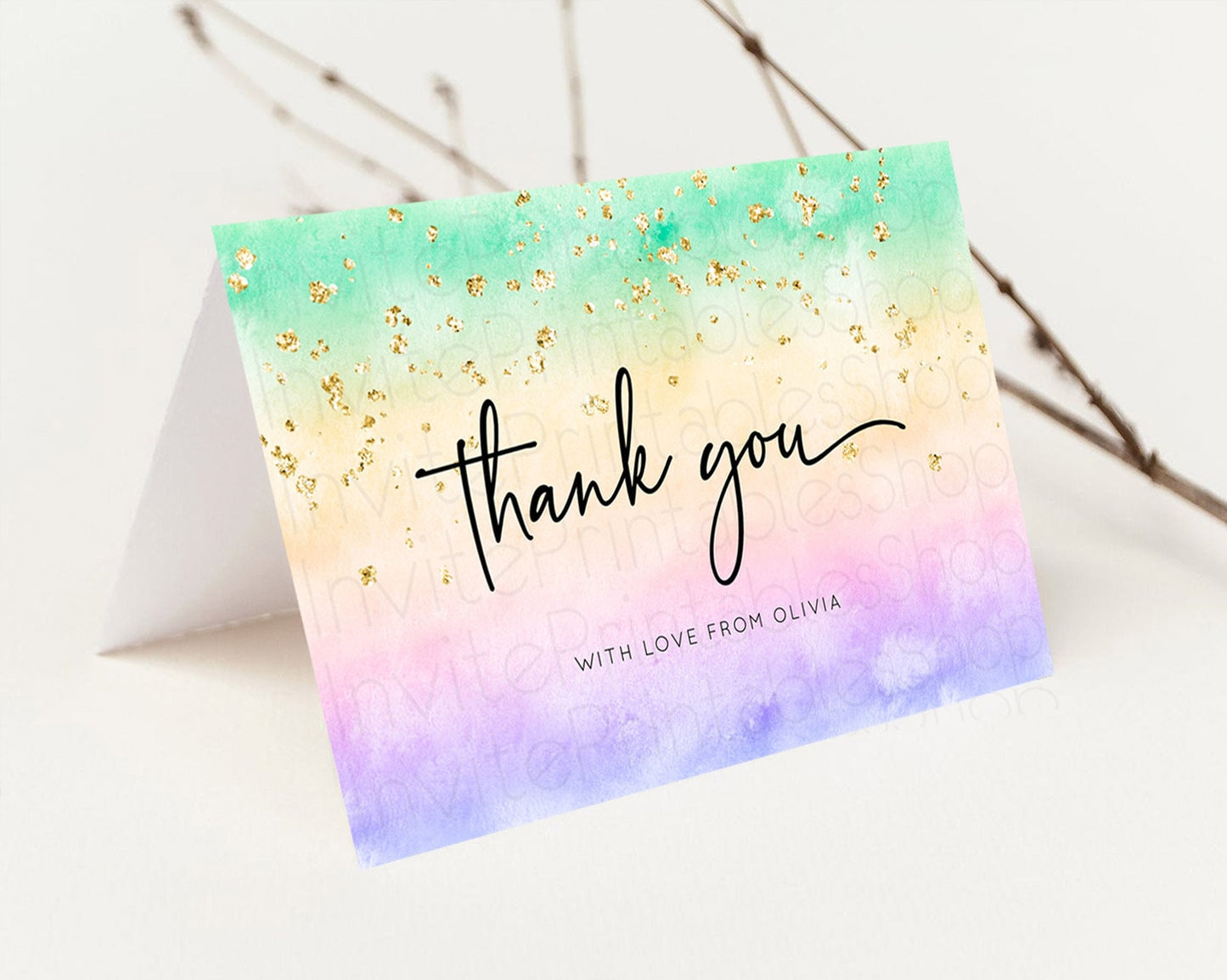 Editable Pastel Thank You Rainbow Thank You Card Colorful Pastel Birthday Th