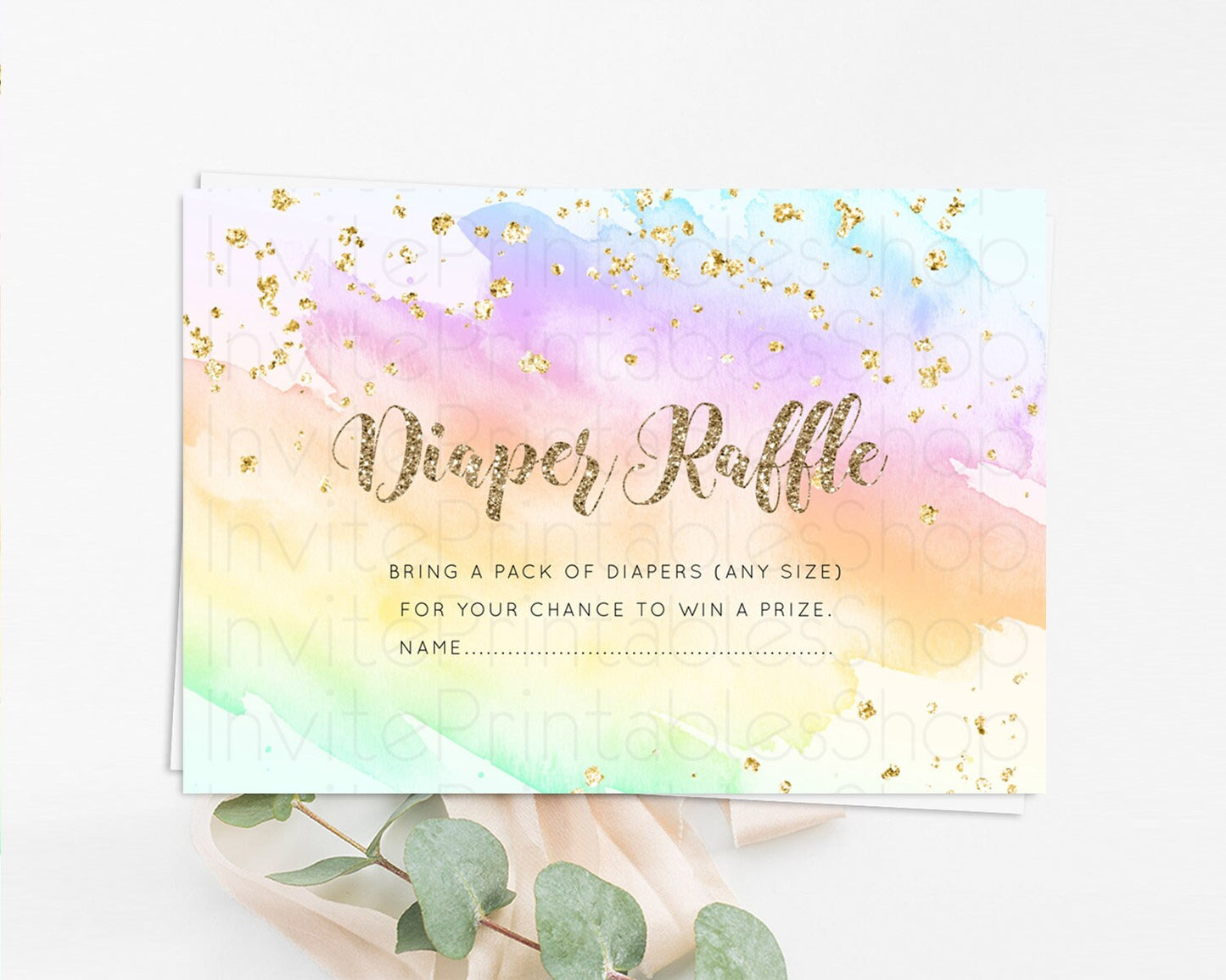 Pastel Diaper Raffle Card Pastel Rainbow Diaper Raffle Insert Colorful Ombre Watercolor Diaper Ticket Confetti Glitter Raffle Game D10643