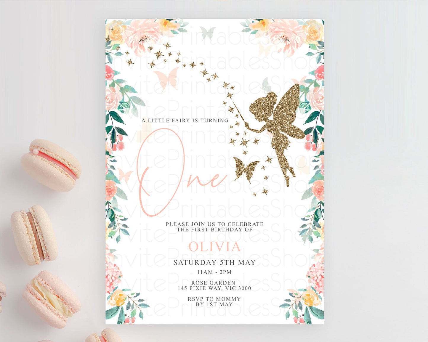 Fairy Birthday Invitation Fairy Invites Fairy Tea Party Fairy Garden Birthday Secret Garden Enchanted Garden Pastel Floral Butterfly D10789