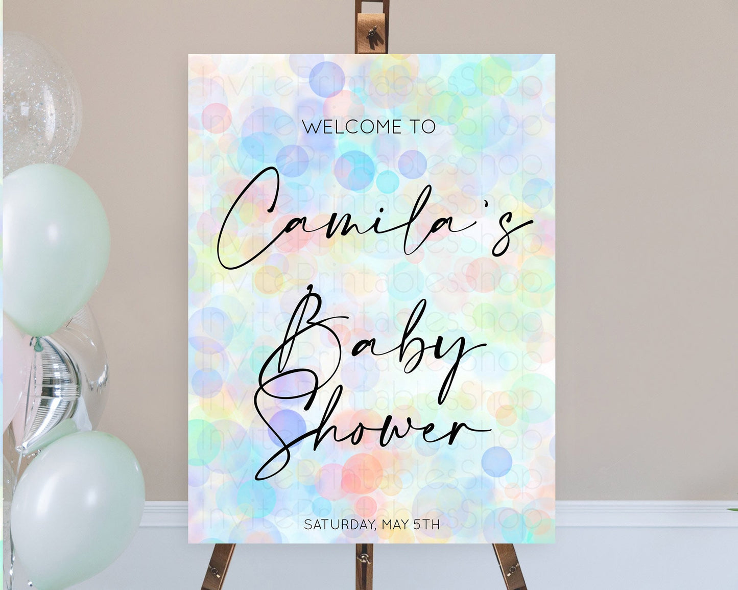 Pastel Baby Shower Welcome Sign Bubble Bath Baby Shower Party Rainbow Welcome Board Pastel Bubbles Colorful Confetti Welcome Poster D10446