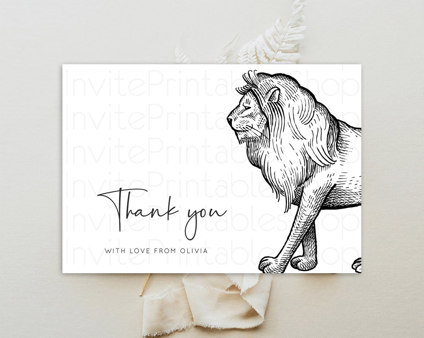 Lion Thank You Lion Thank You Card Lion Party Birthday Thank You Card Safari Lion Cards Dried Palm Fern Lion Teacher Thank You Cards D10246