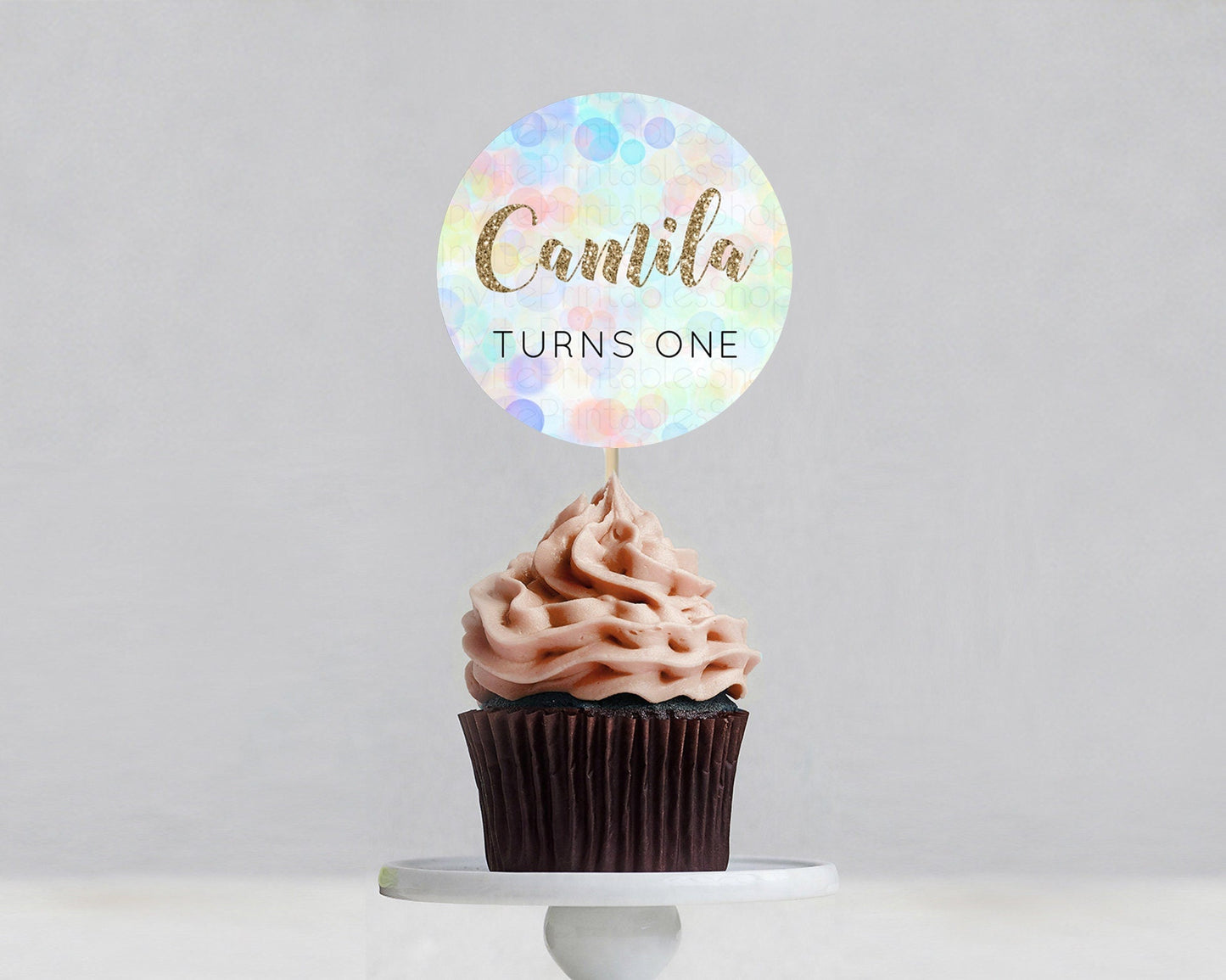 Pastel Cupcake Toppers Pastel Confetti Cupcake Topper Bubbles Sprinkles Colorful Rainbow Confetti Cupcake First Birthday Party Decor D10447