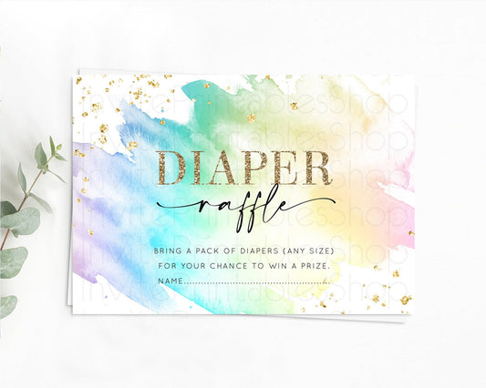 Pastel Diaper Raffle Card Pastel Rainbow Diaper Raffle Insert Colorful Ombre Watercolor Diaper Ticket Confetti Glitter Raffle Game D11028