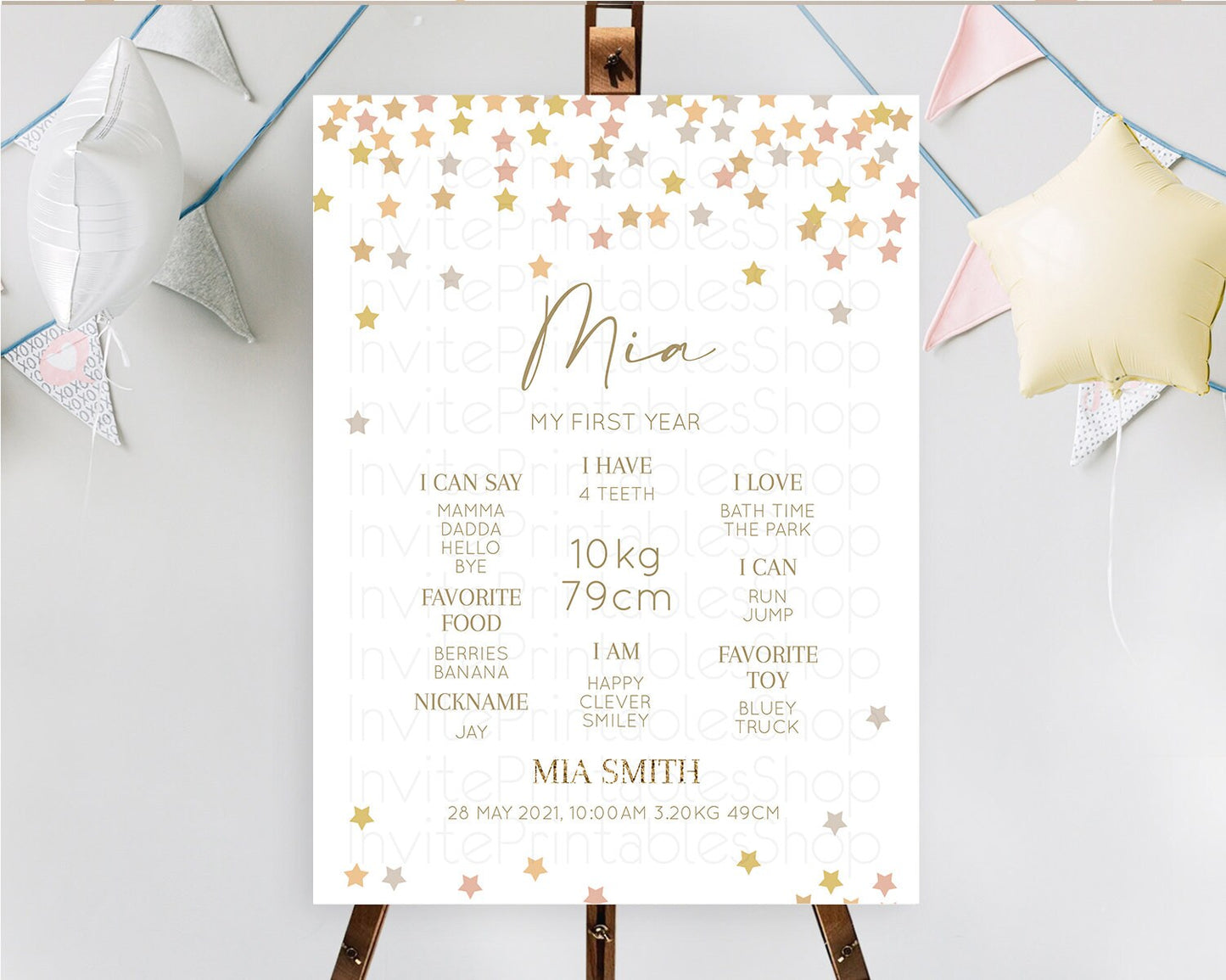 Star First Birthday Milestone Poster Pastel Stars Milestone Shooting Star Rainbow Colorful Confetti Twinkle Little Star 1st Birthday D10342