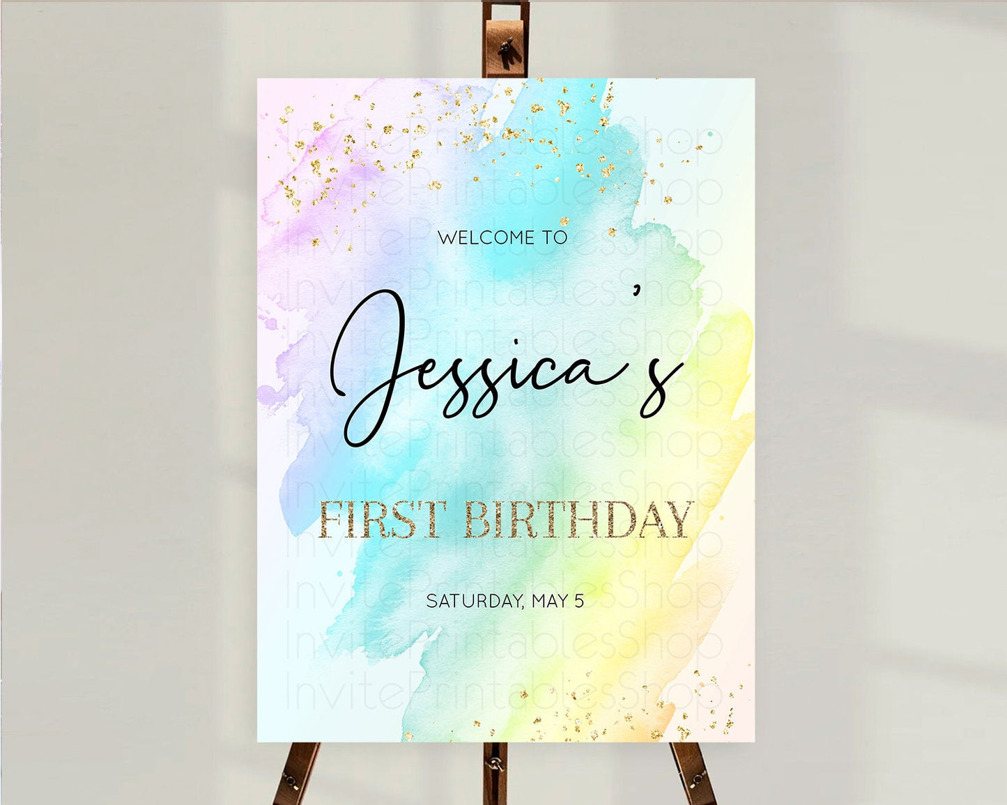 Pastel Welcome Sign Pastel Rainbow Welcome Sign Colorful Rainbow Confetti Watercolor Glitter Pastel First Birthday Welcome Sign D10171