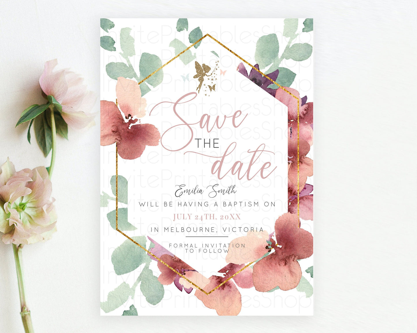 Fairy Save The Date Template Enchanted Garden Pastel Floral Butterfly Party Secret Garden Birthday Baptism Baby Shower Bridal Shower D10460