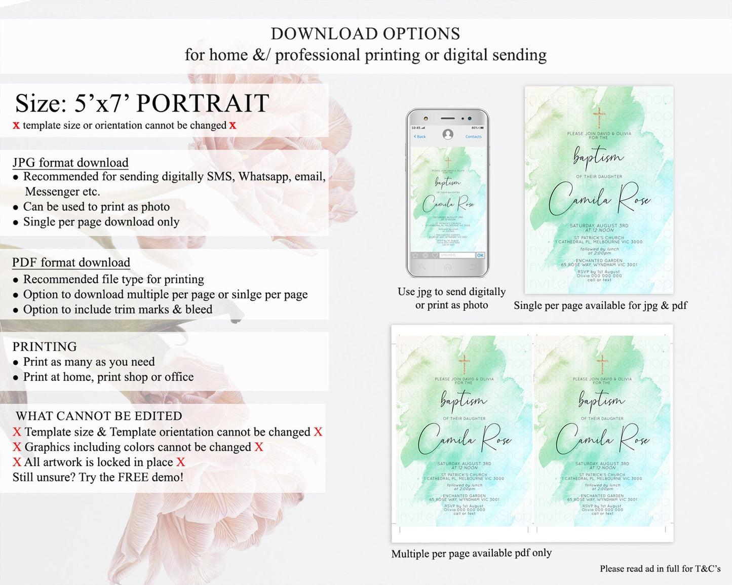 Green Baptism Invitation green Watercolor Baptism 1st Birthday Invitation Pastel Green Watercolor Christening Invite Green Splash D10166