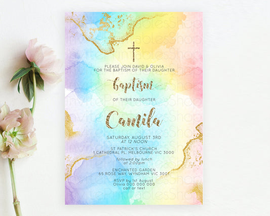 Editable Pastel Baptism Invitation Pastel Colors Watercolor Baptism 1st Birt