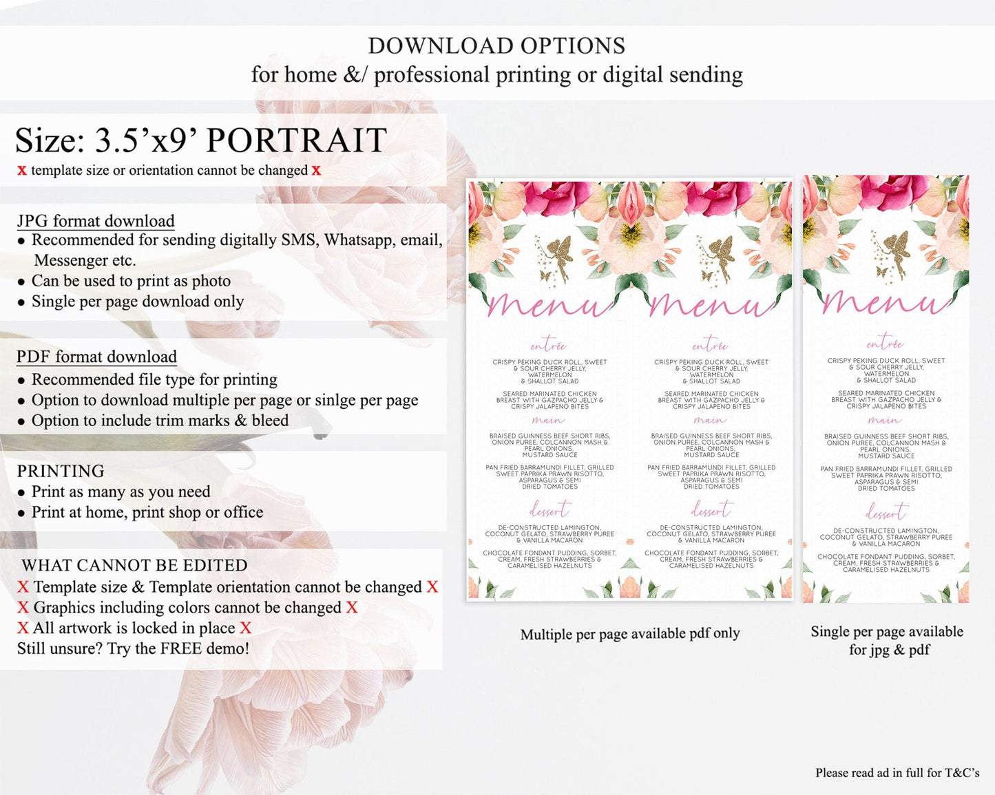 Fairy Menu Fairy Menu Template Enchanted Garden Pastel Floral Butterfly Table Decor Fairy Secret Garden Dinner Dessert Food Menu D10883