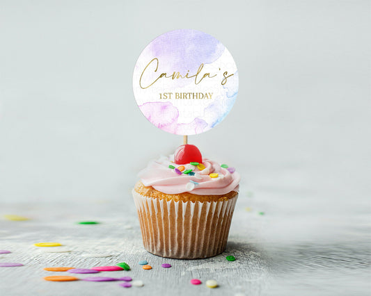 Editable Rainbow Cupcake Toppers Pastel Cupcake Toppers Colorful Pastel Wate