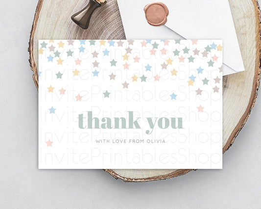 Star Thank You Card Pastel Stars Thank You Shooting Star Rainbow Colorful Confetti Twinkle Little Star Birthday Teacher Thank You D10795