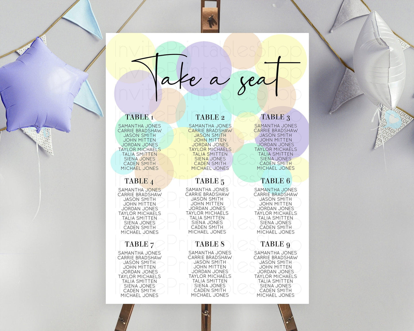 Pastel Seating Chart Pastel Confetti Seating Chart Bubbles Sprinkles Seating Sign Colorful Rainbow Decor Confetti Seating Board D10414
