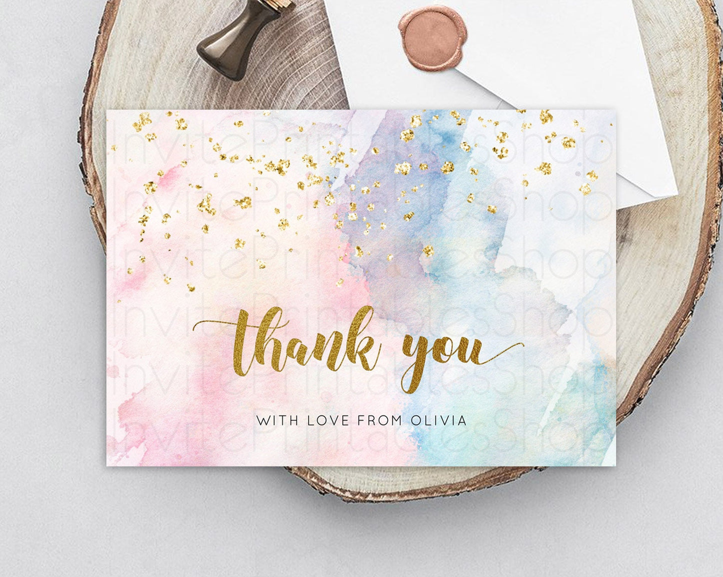 Pastel Thank You Rainbow Thank You Card Colorful Pastel Birthday Thank You Card Confetti Watercolor Pastel Teacher Thank You Cards D10264