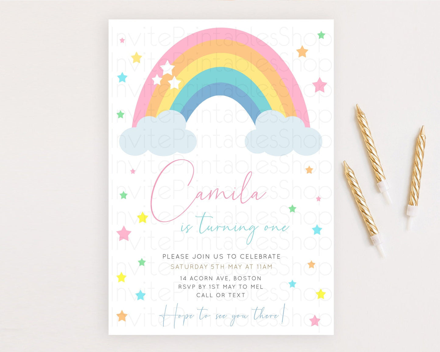 Editable Pastel Rainbow Birthday Invitation Pastel Rainbow Invitation Rainbo
