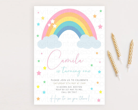 Editable Pastel Rainbow Birthday Invitation Pastel Rainbow Invitation Rainbo