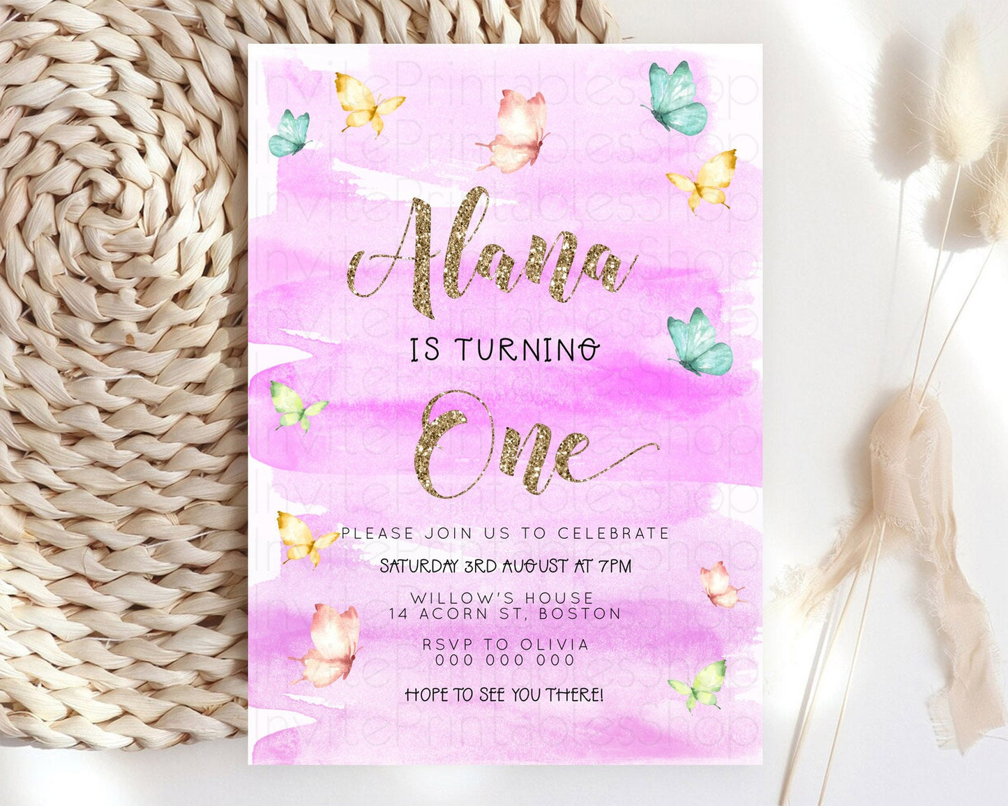 Pastel Butterfly Birthday Invitation Butterfly Birthday Invitation Colorful Splash Glitter Butterfly Garden 1st 2nd Birthday D23232