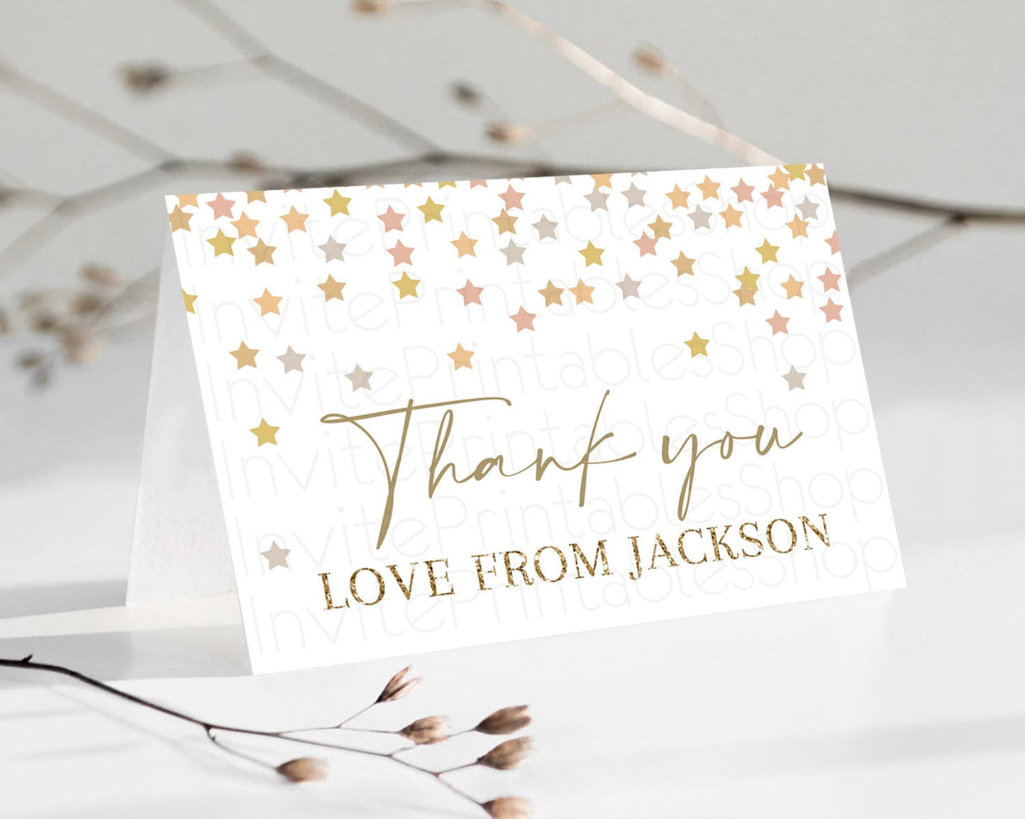 Star Thank You Card Pastel Stars Thank You Shooting Star Rainbow Colorful Confetti Twinkle Little Star Birthday Teacher Thank You D10342
