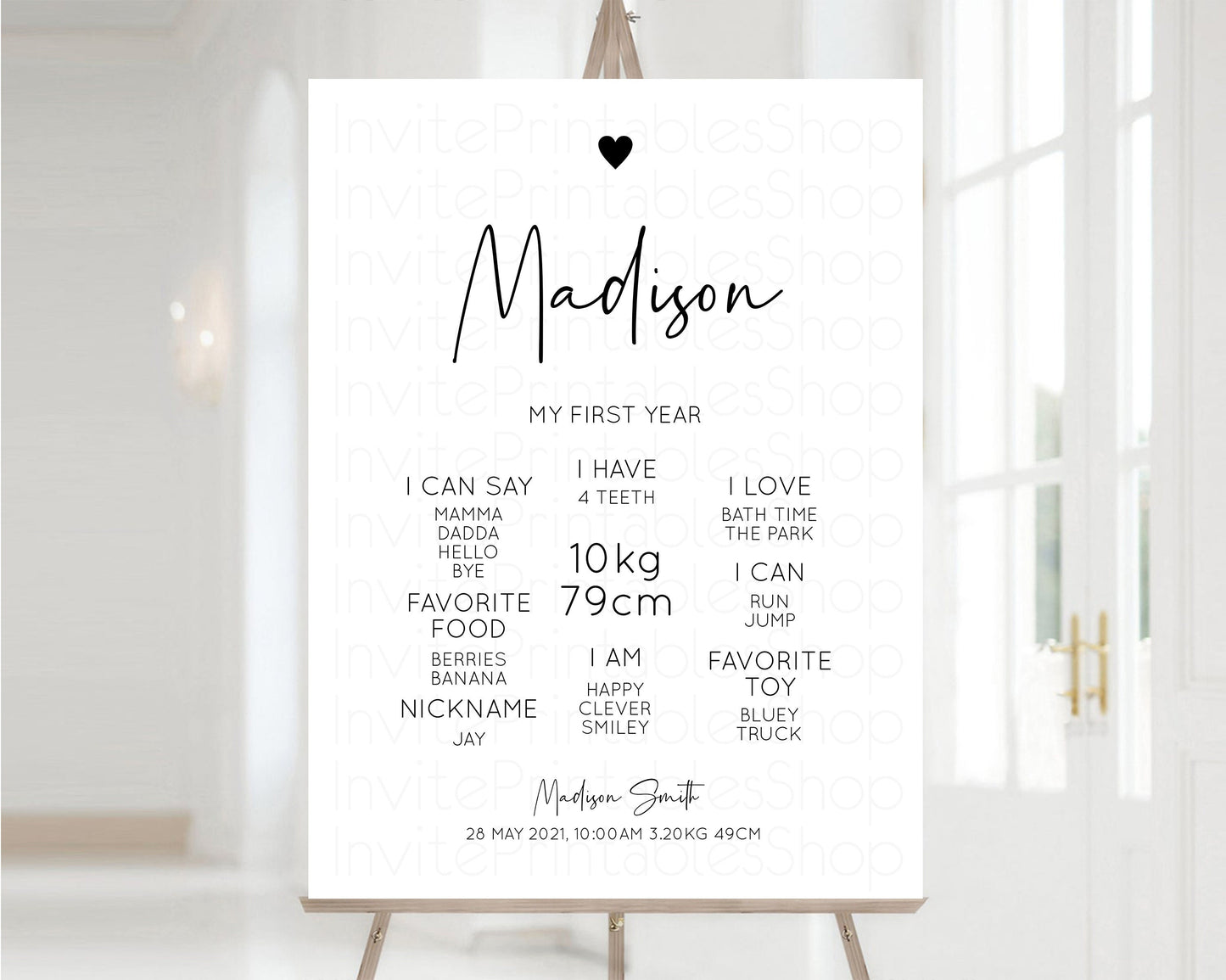 White Birthday Milestone Sign Plain baby 1st year Birthday Board Love Heart Welcome Sign Simple 1st Birthday Milestone Sign Poster D10955