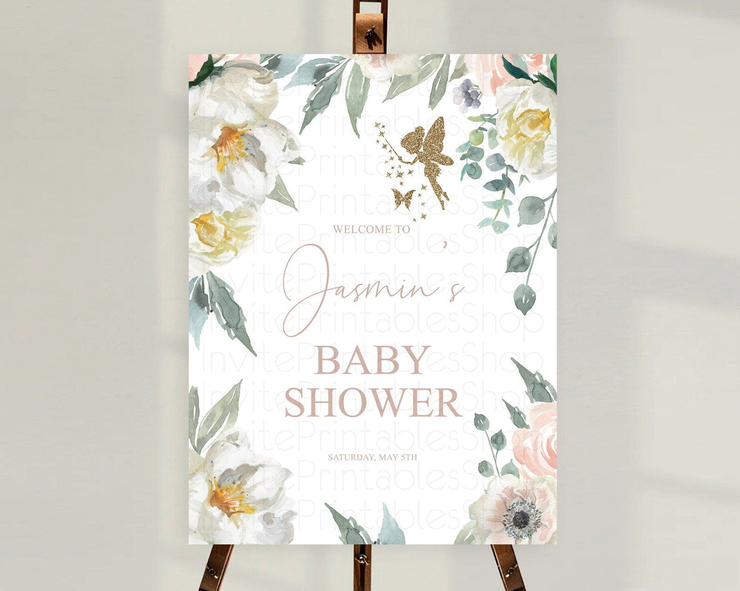 Fairy Baby Shower Welcome Sign Fairy Welcome Board Enchanted Garden Pastel Floral Butterfly Decor Secret Garden Fairy Welcome Sign D10800