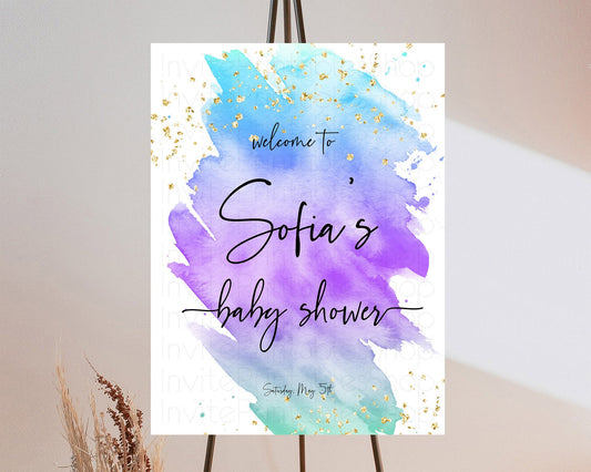 Pastel Baby Shower Welcome Sign Pastel Rainbow Welcome Sign Colorful Rainbow Confetti Watercolor Glitter Décor Pastel  Welcome Sign D10491