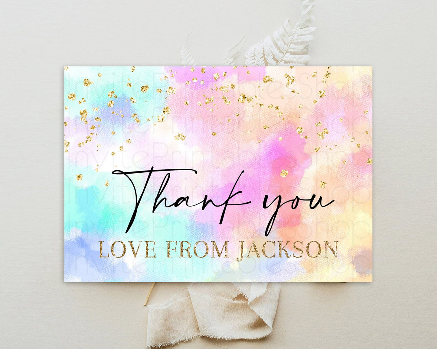 Pastel Thank You Rainbow Thank You Card Colorful Pastel Birthday Thank You Card Confetti Watercolor Pastel Teacher Thank You Cards D10667