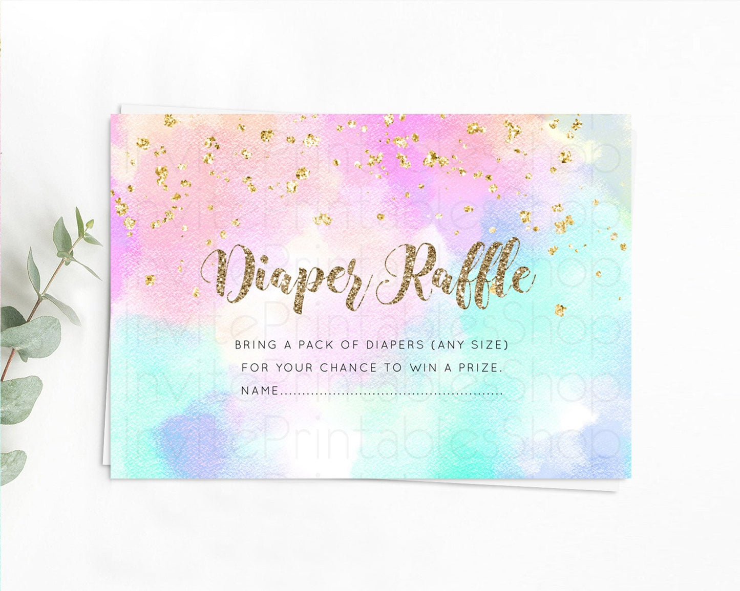 Pastel Diaper Raffle Card Pastel Rainbow Diaper Raffle Insert Colorful Ombre Watercolor Diaper Ticket Confetti Glitter Raffle Game D10669