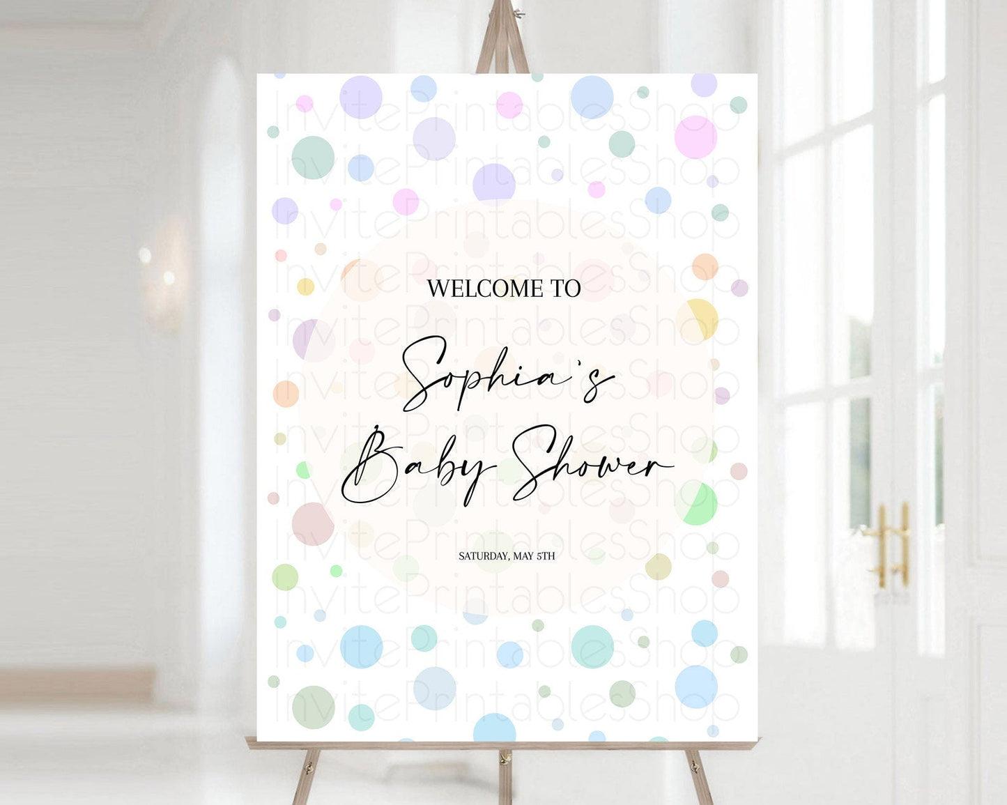 Rainbow Baby Shower Welcome Sign Pastel Welcome Board Pastel Rainbow Confetti Welcome Sign Colorful Bubbles Pastel Welcome Sign D10135