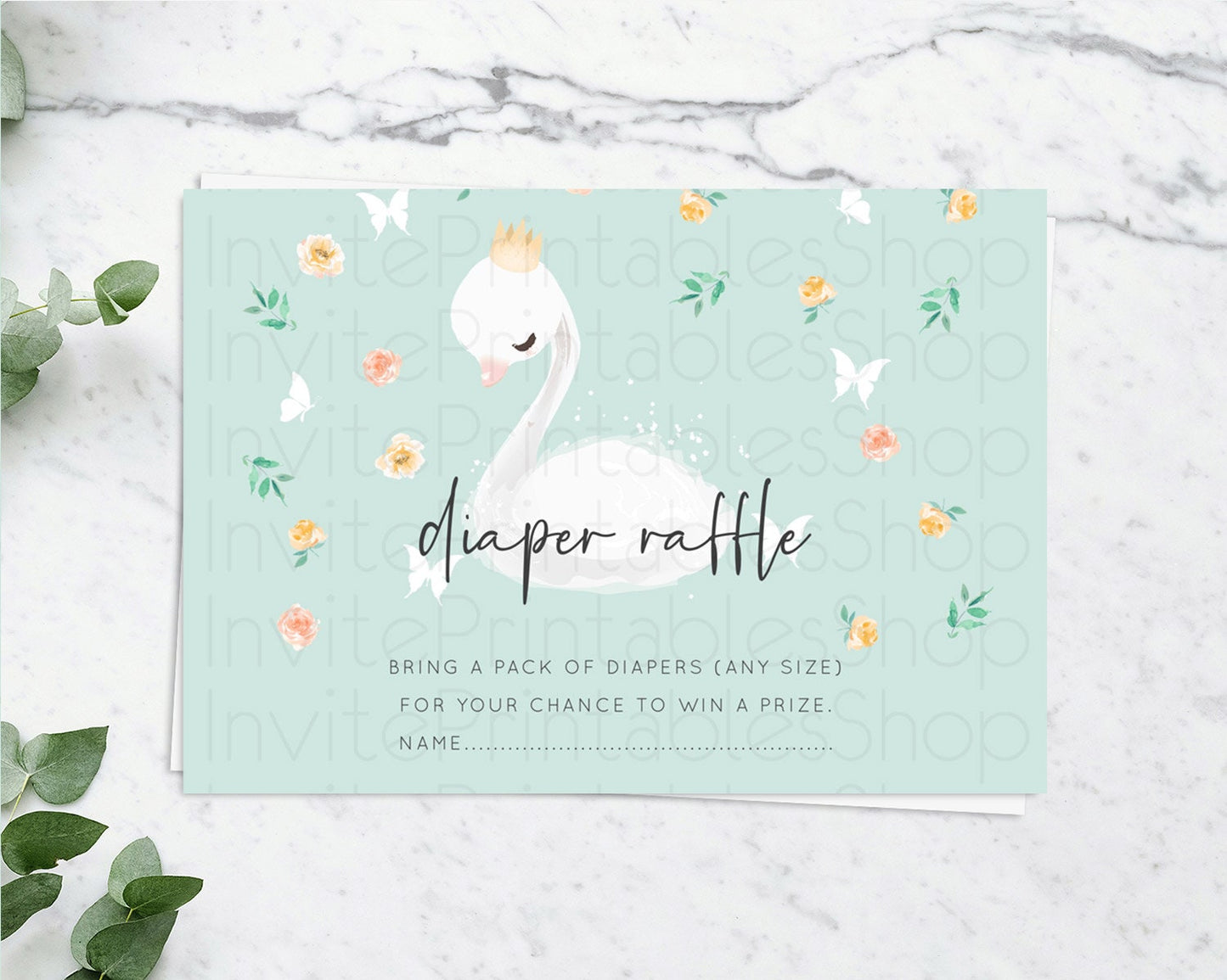 Swan Diaper Raffle Card Swan Princess Ballet Diaper Raffle Insert Enchanted Swan Lake Diaper Ticket Secret Garden Floral Raffle Game D10905