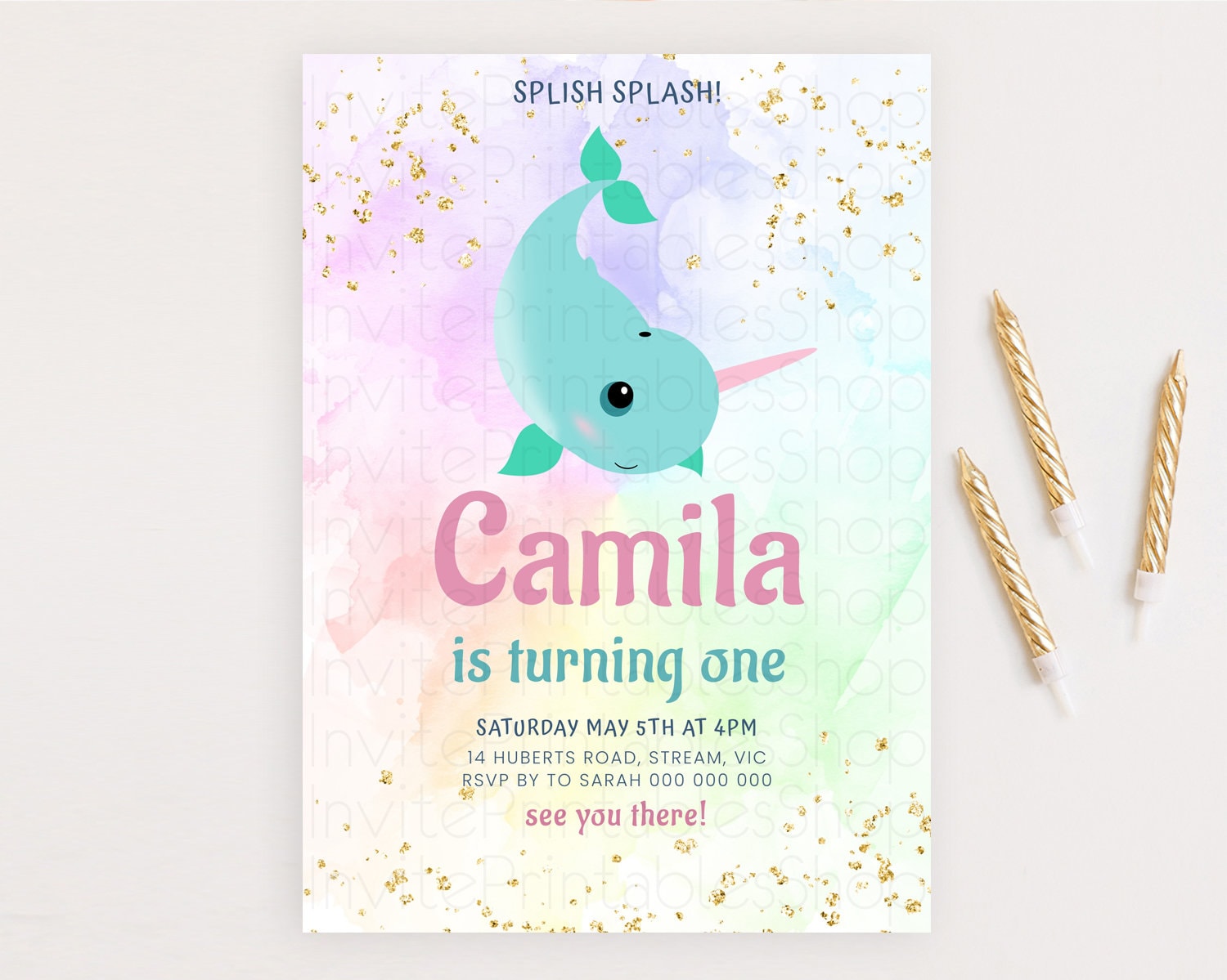 Editable Narwhal Birthday Invitation Narwhal Unicorn Invitation Rainbow Sea