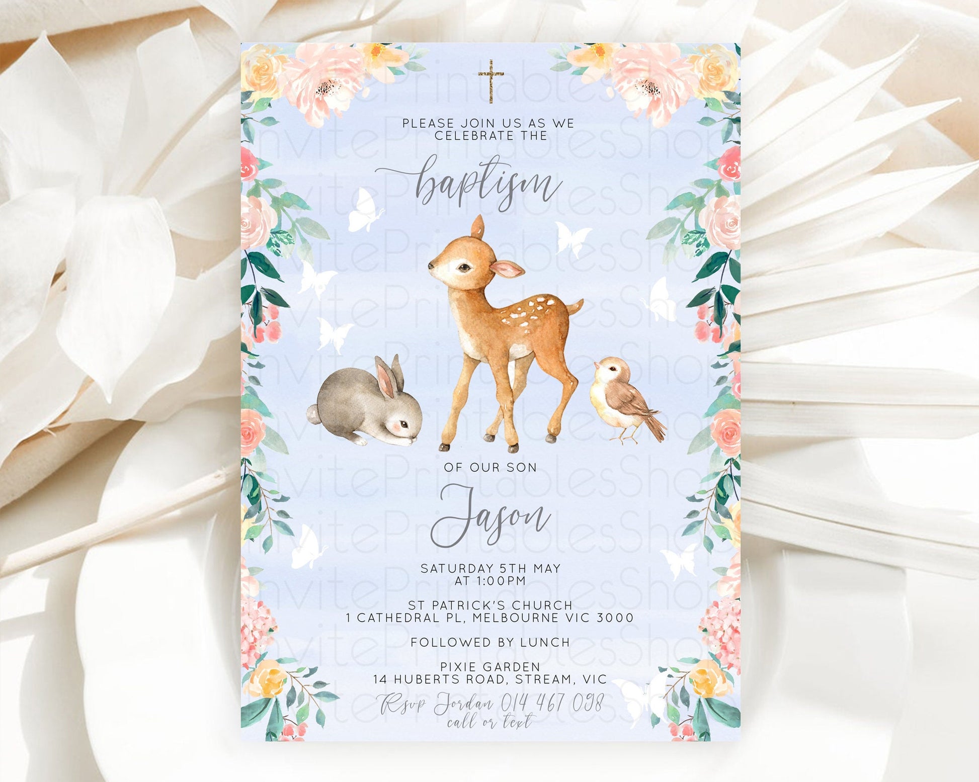Editable Fawn Baptism Invitation Deer Baptism 1st Birthday Invitation Enchan
