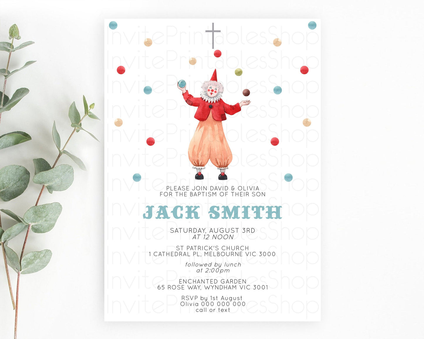 Circus Baptism Invitation Carnival Baptism 1st Birthday Invitation Clown Circus Lion Christening Invitation Circus Tent Elephant D10502