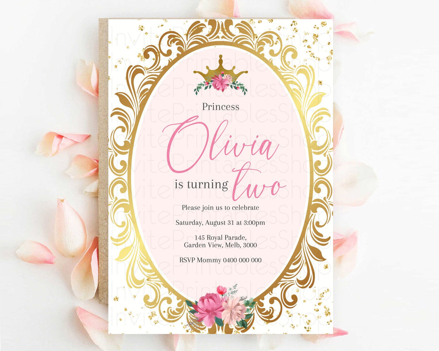 Princess Birthday Invitation Castle Invitation Royal Birthday Fairy Tale Enchanted Mirror Pastel Floral Garden 1st First Birthday D10740