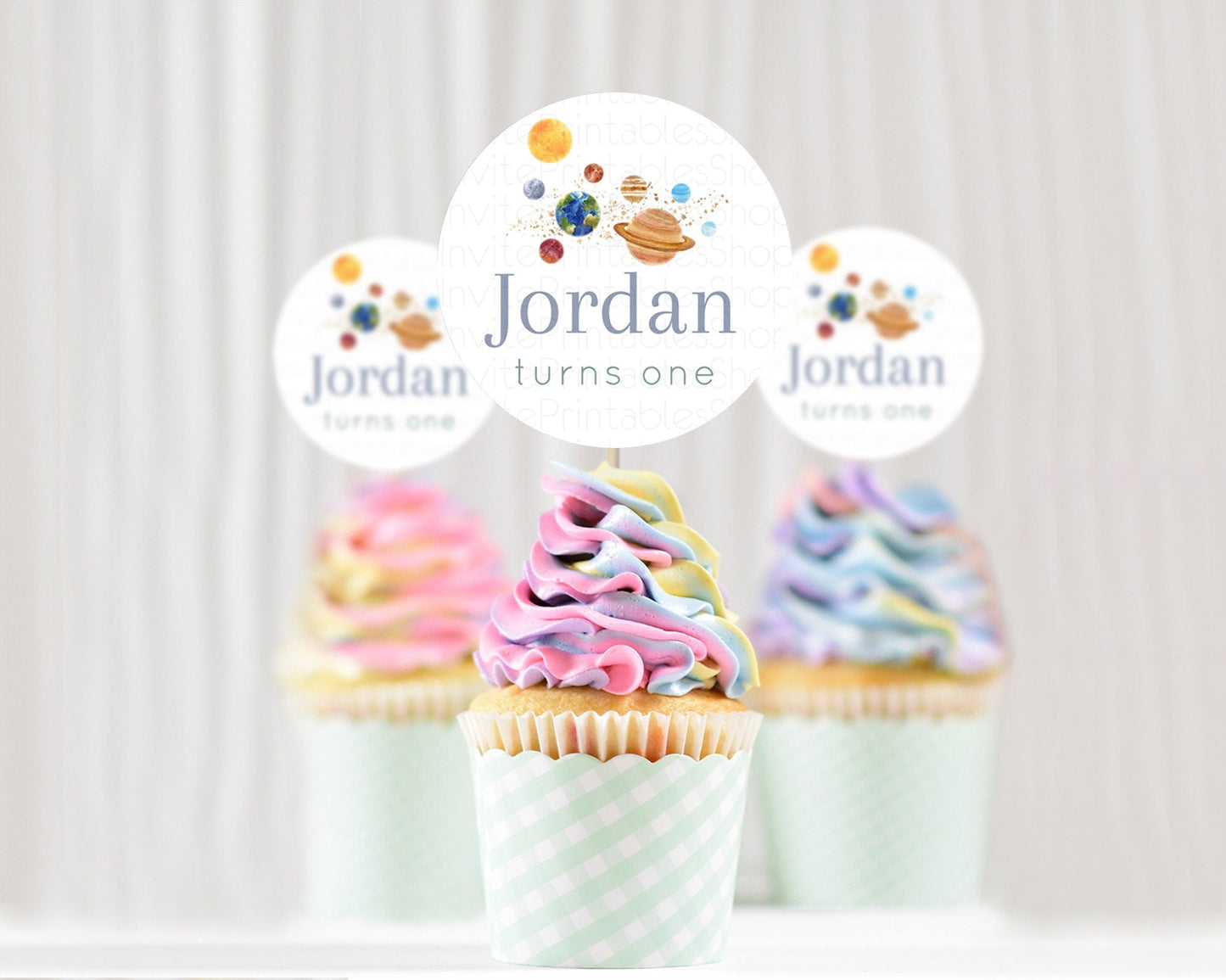 Space Cupcake Toppers Space Decor First Trip Around the Sun Decor Decor Sky Stars Planets Milkyway Solar System Cupcake Topper D10598