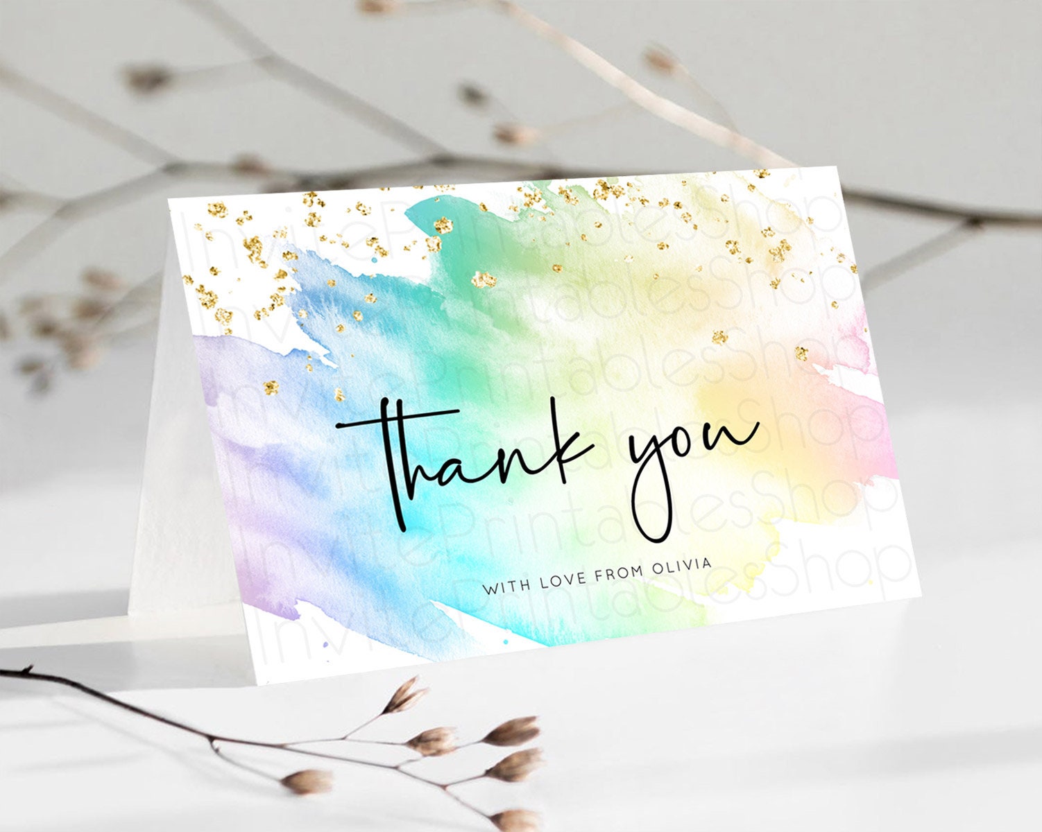 Editable Pastel Thank You Rainbow Thank You Card Colorful Pastel Birthday Th