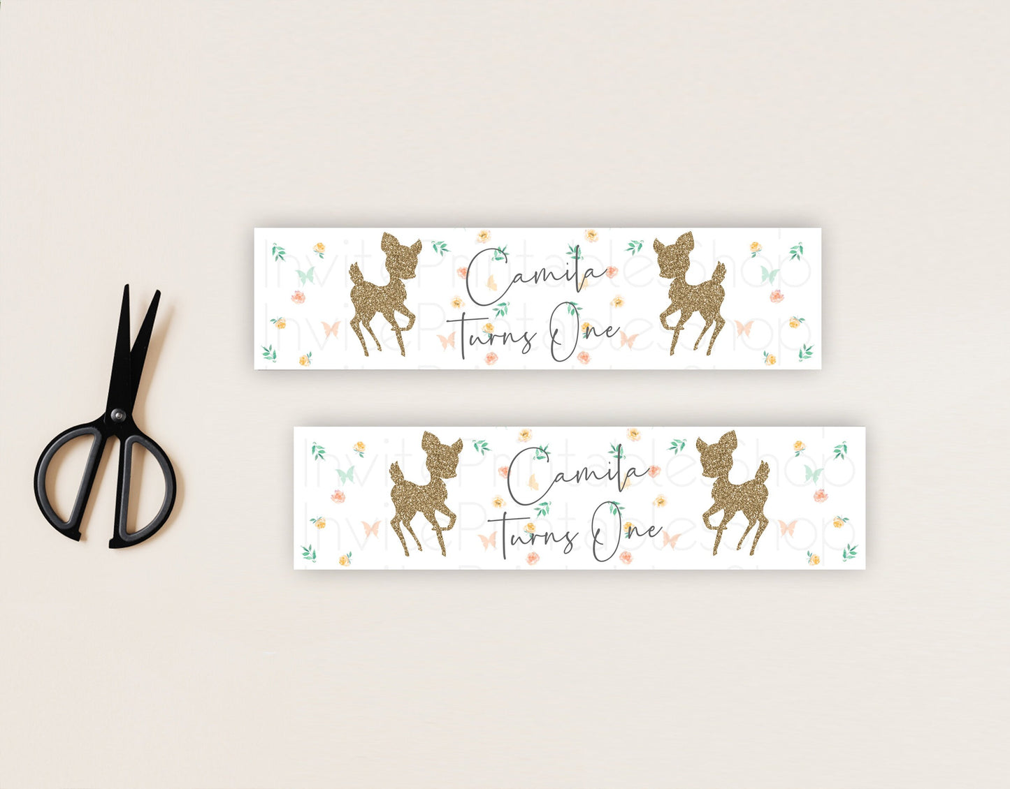 Fawn Deer Water Label Template Pastel Floral Deer Enchanted Forest Butterfly Party Decor Birthday Baptism Baby Shower Bridal Shower D10355