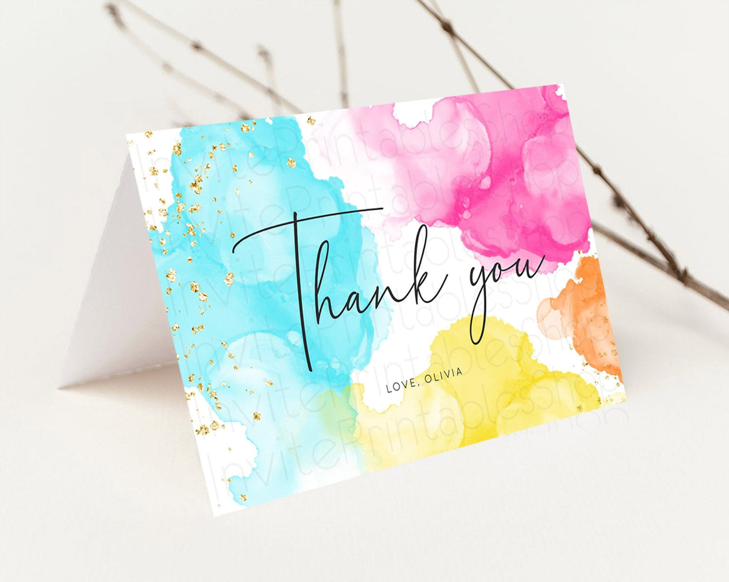 Pastel Thank You Rainbow Thank You Card Colorful Pastel Birthday Thank You Card Confetti Watercolor Pastel Teacher Thank You Cards D10898