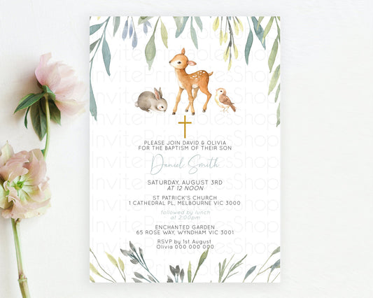 Editable Fawn Baptism Invitation Deer Baptism 1st Birthday Invitation Enchan
