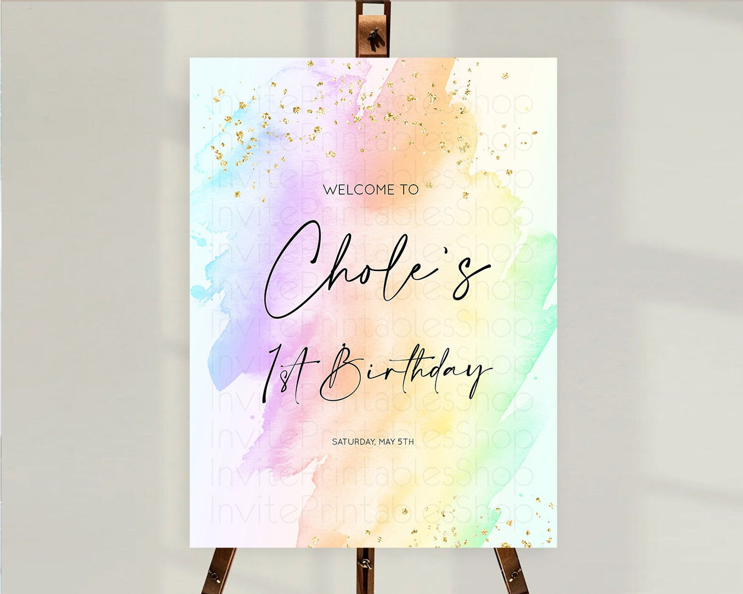 Pastel Welcome Sign Pastel Rainbow Welcome Sign Colorful Rainbow Confetti Watercolor Glitter Pastel First Birthday Welcome Sign D10645