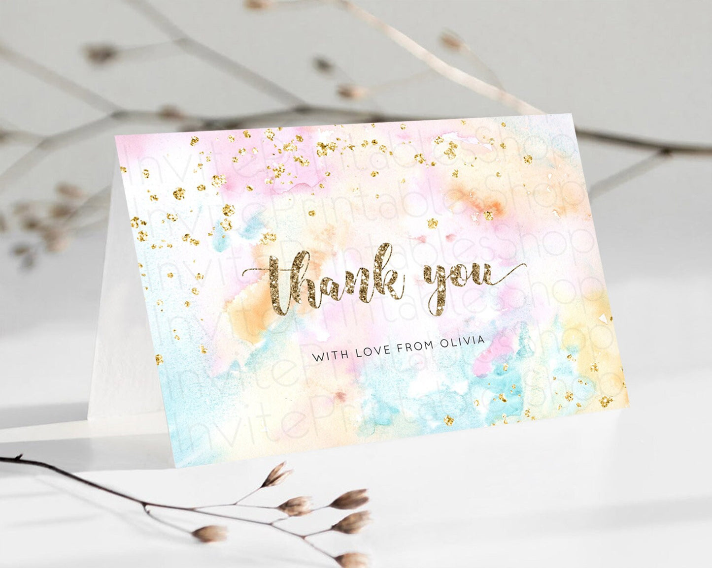 Pastel Thank You Rainbow Thank You Card Colorful Pastel Birthday Thank You Card Confetti Watercolor Pastel Teacher Thank You Cards D10548