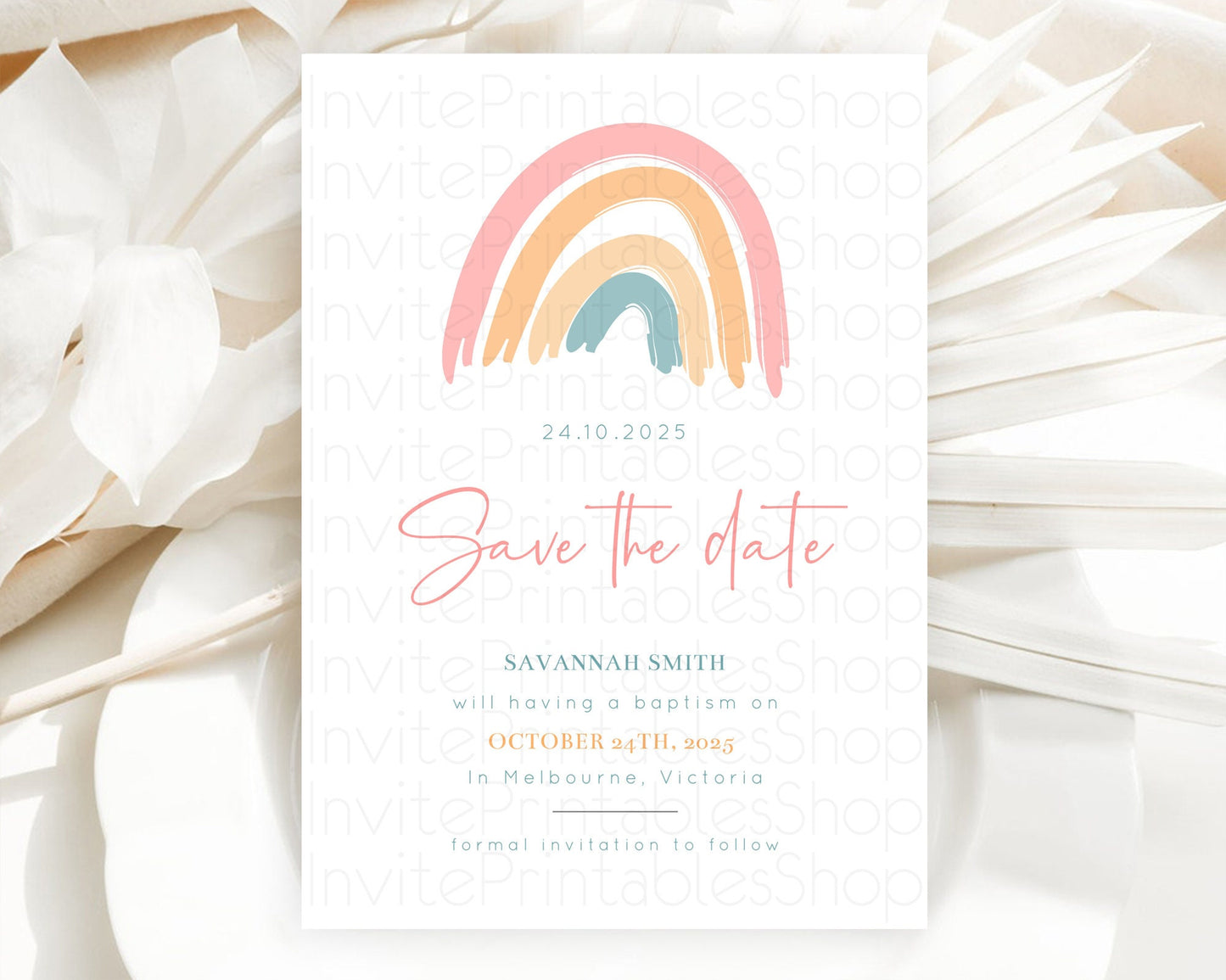 Pastel Rainbow Save The Date Template Boho Colorful Rainbow Party Rainbow Baby Theme For 1st Birthday Baptism Baby Shower Wedding D10351