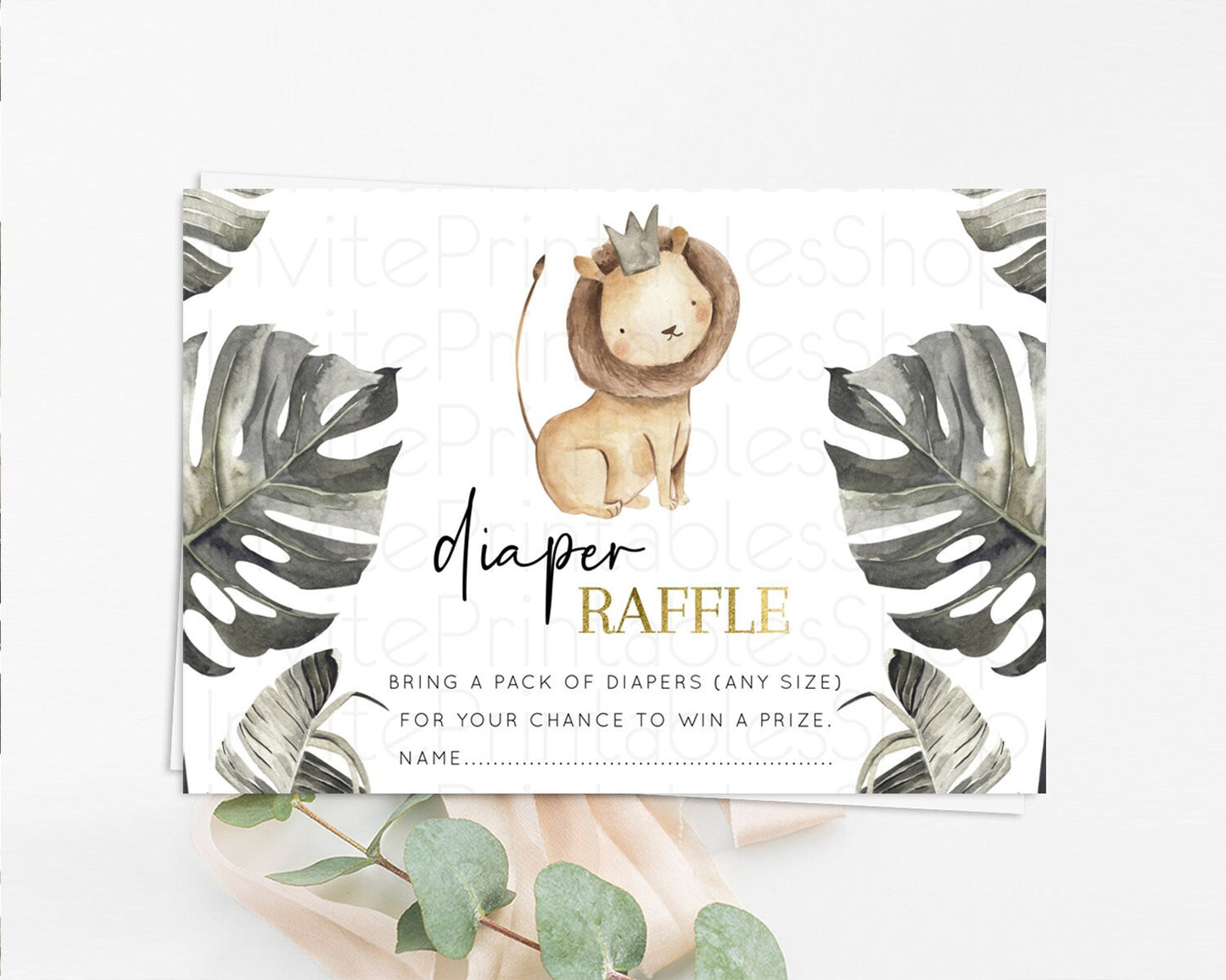 Lion Diaper Raffle Card Lion Diaper Raffle Insert Safari Lion Diaper Ticket Dried Palm Fern Safari Adventure Baby Shower Raffle Game D10599