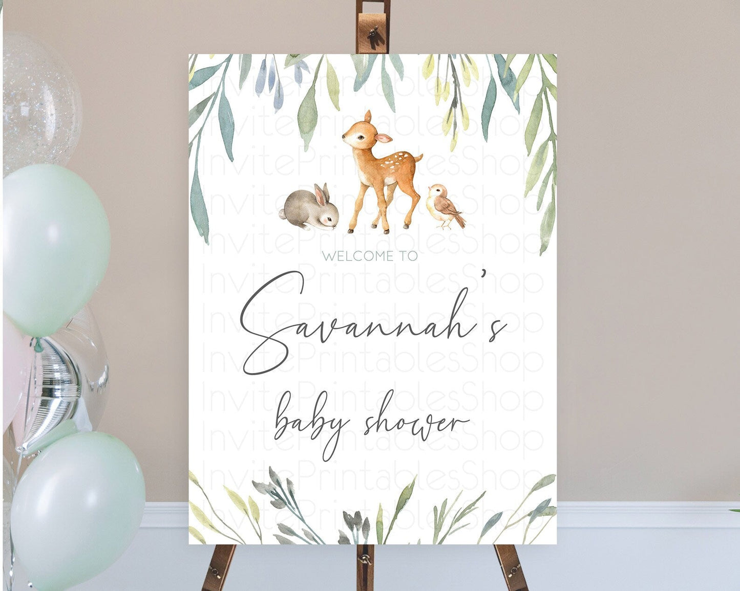 Fawn Baby Shower Welcome Sign Deer Welcome Board Floral Deer Welcome Poster Enchanted Forest Butterfly Pastel Floral Welcome Sign D10919