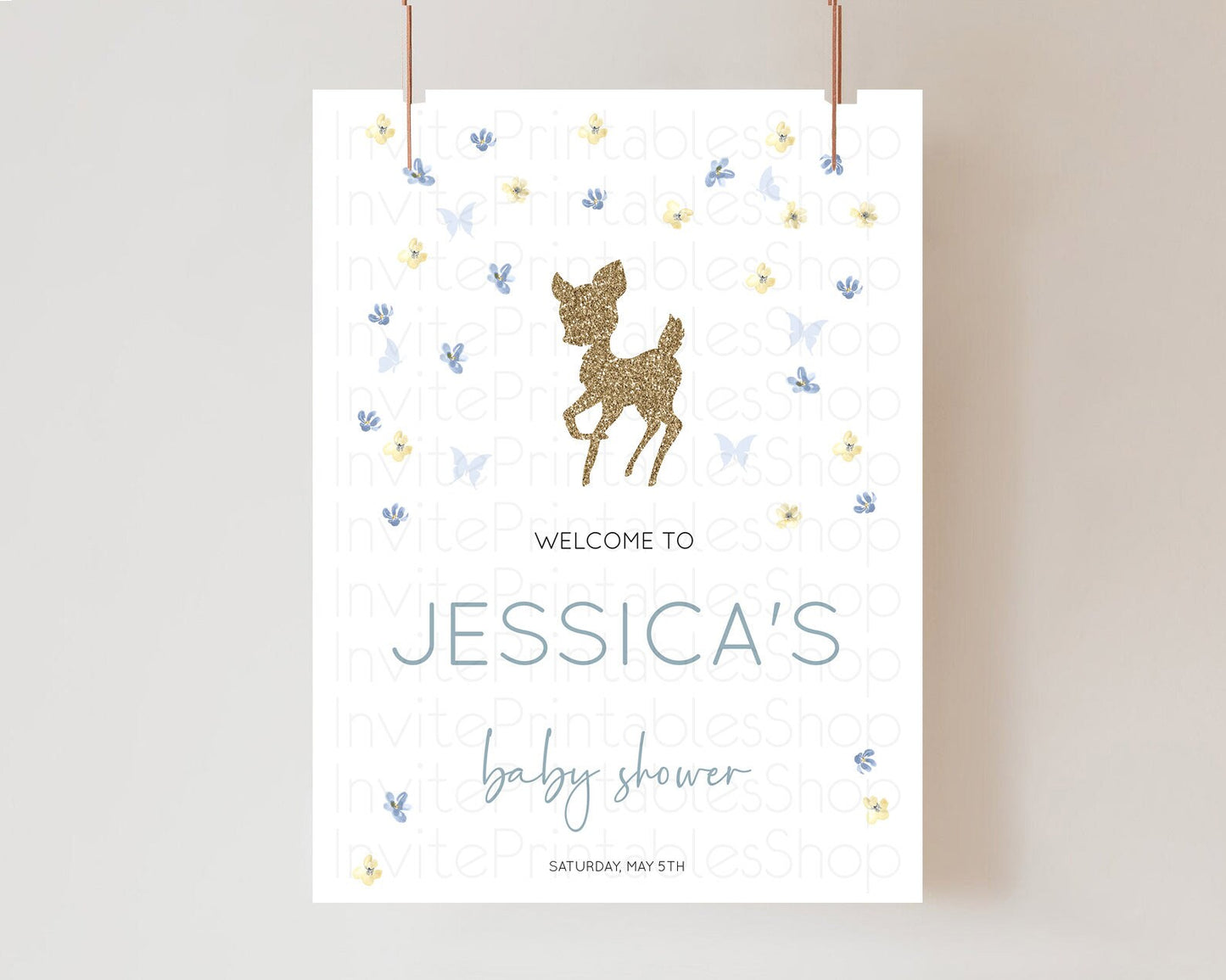 Editable Fawn Baby Shower Welcome Sign Deer Welcome Board Floral Deer Welcom