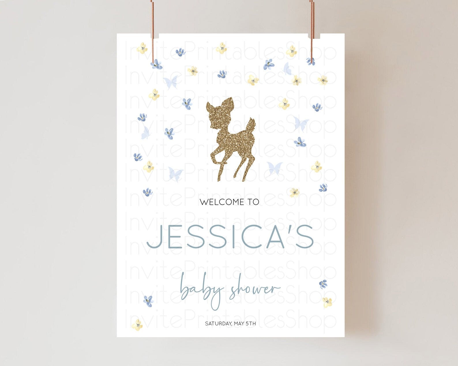 Editable Fawn Baby Shower Welcome Sign Deer Welcome Board Floral Deer Welcom