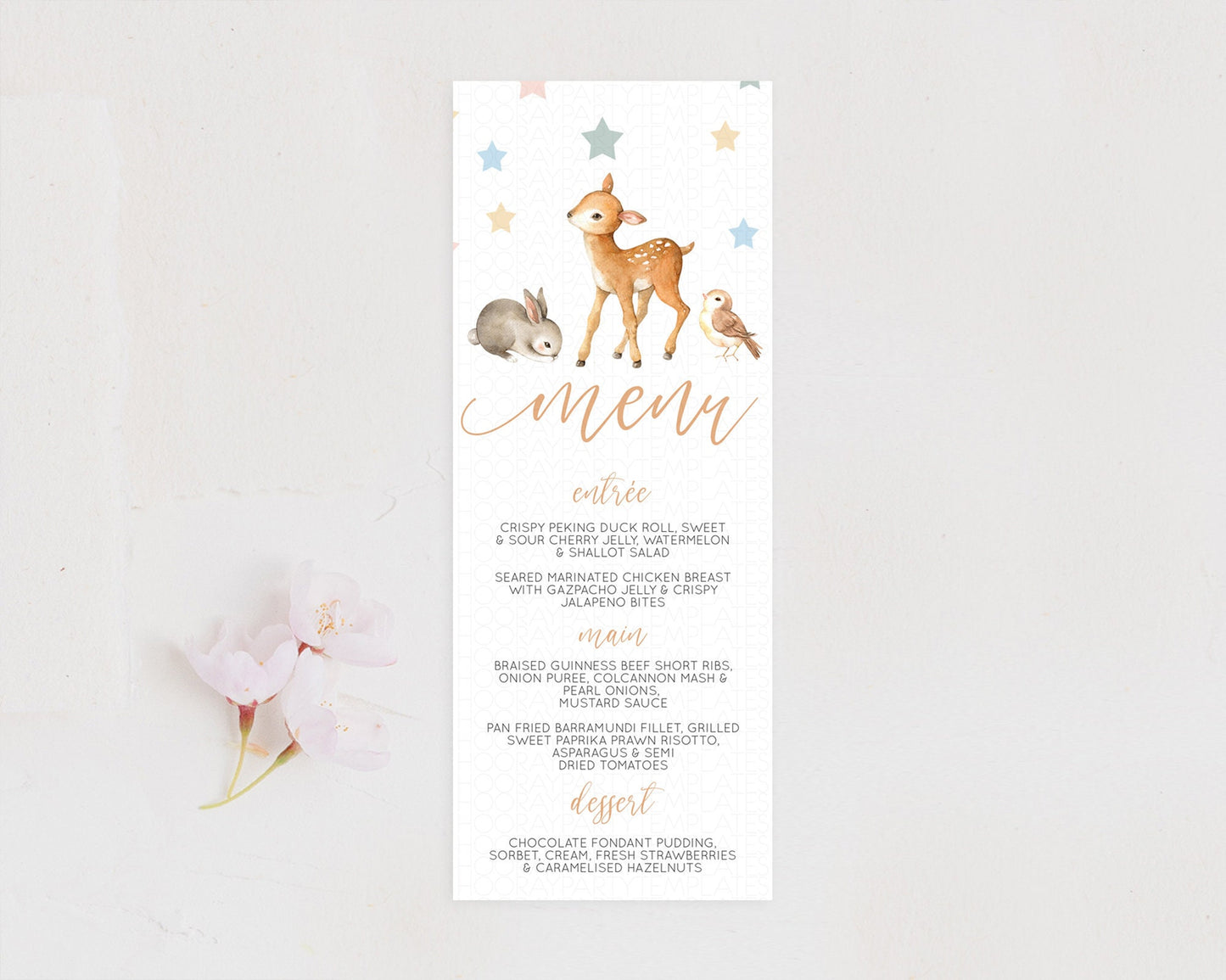 Fawn Menu Deer Menu Template Pastel Floral Deer Table Decor Enchanted Forest Butterfly Floral Dinner Dessert Menu Party Food Menu D10918