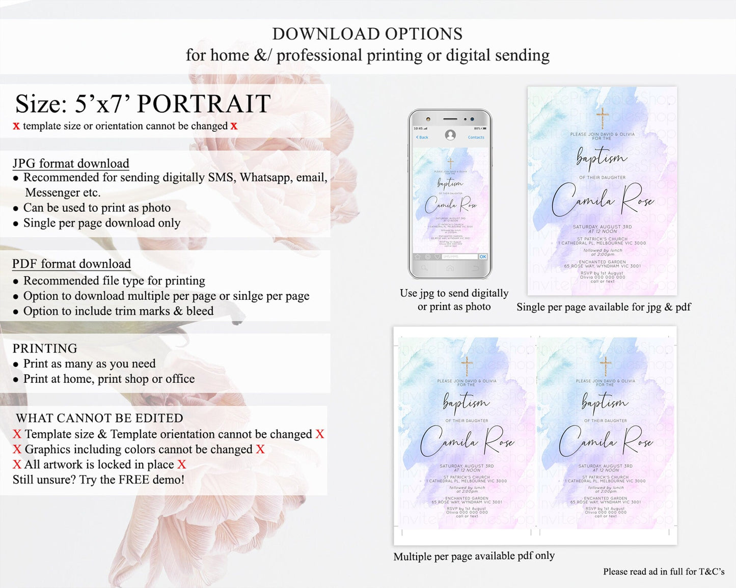 Purple Baptism Invitation Purple Watercolor Baptism Birthday Invitation Pastel Purple Watercolor Christening Invite Purple Splash D10165