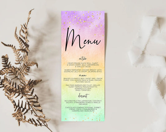 Editable Pastel Menu Pastel Rainbow Menu Template Colorful Pastel Table Deco